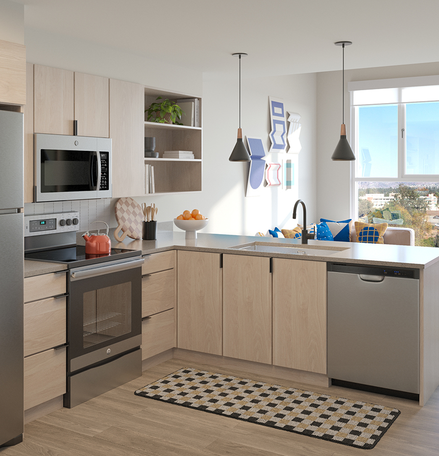 A kitchen with stainless steel appliances