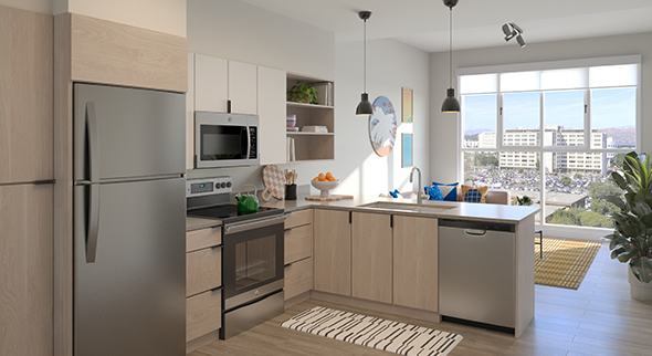 A kitchen with stainless steel appliances