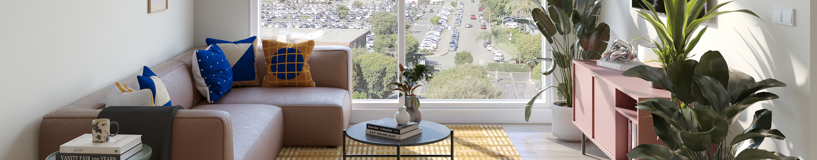 A living room with a TV