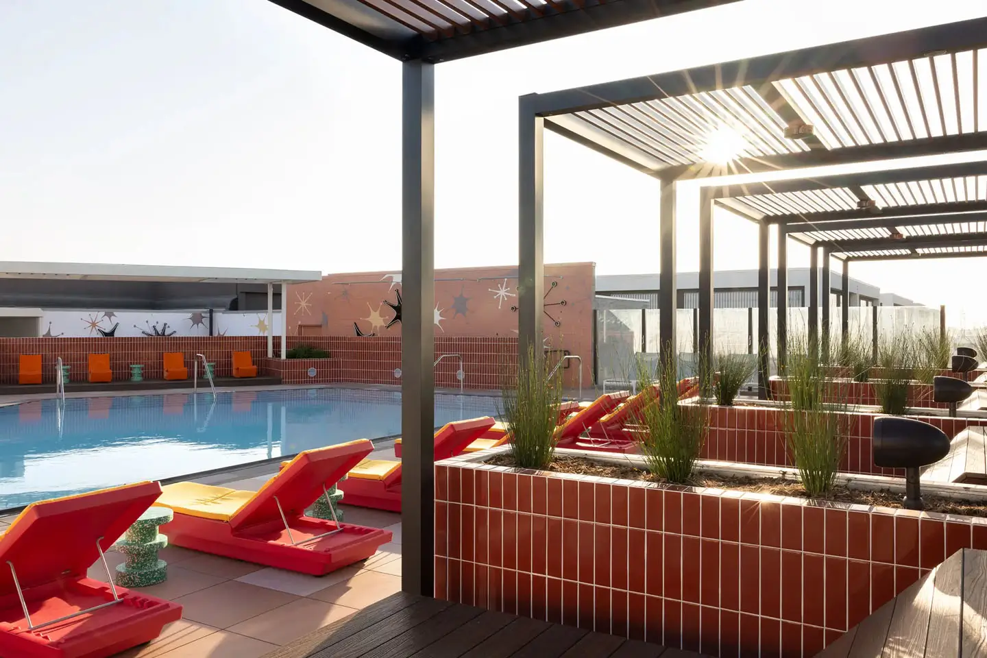 outdoor poolside cabanas